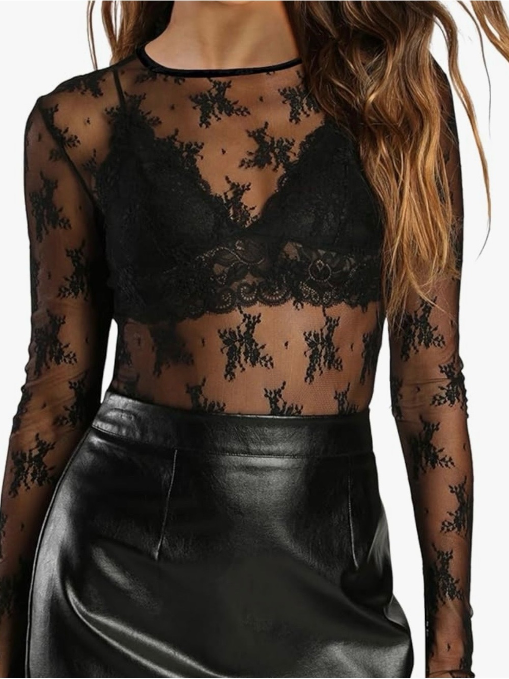 Sheer Lace Long-Sleeve Top